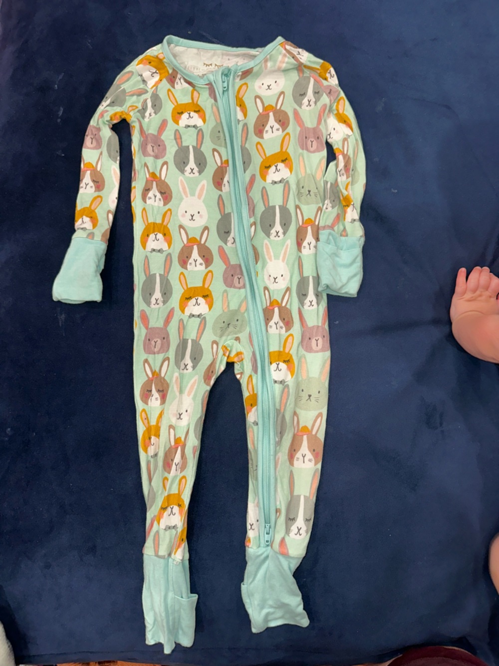 Little Sleepies Mint Bunny Print Footed One-Piece